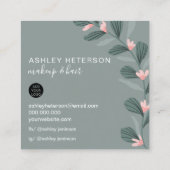 Modern groen gebladerte make-up haar logo vierkante visitekaartje (Achterkant)