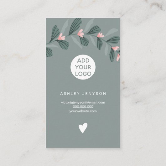 Modern groen gebladerte roze logo orde dank u visitekaartje (Achterkant)