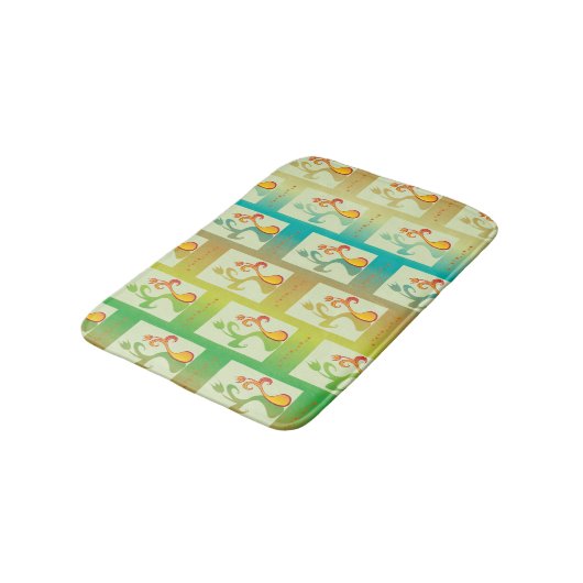 Modern groen, geel en blauw Tulip Couple patroon Badmat (Gekanteld)