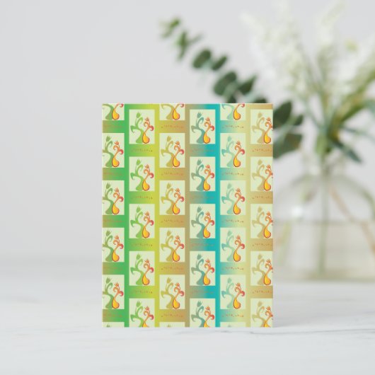 Modern groen, geel en blauw Tulip Couple patroon Briefkaart (Staand voorkant)