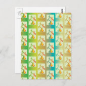 Modern groen, geel en blauw Tulip Couple patroon Briefkaart (Voorkant / Achterkant)