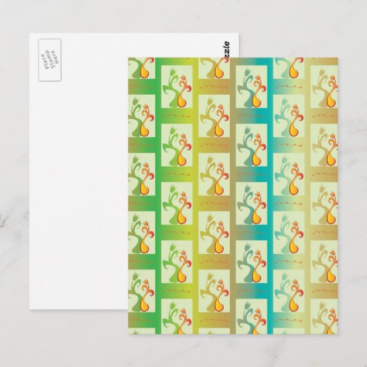 Modern groen, geel en blauw Tulip Couple patroon Briefkaart (Voorkant / Achterkant)