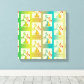 Modern groen, geel en blauw Tulip Couple patroon Canvas Afdruk (Insitu (Houten vloer))