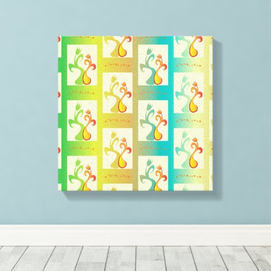 Modern groen, geel en blauw Tulip Couple patroon Canvas Afdruk (Insitu (Houten vloer))