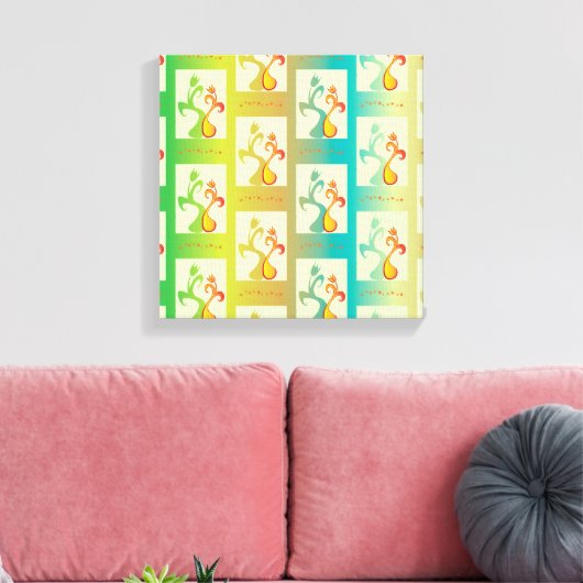 Modern groen, geel en blauw Tulip Couple patroon Canvas Afdruk (Insitu (Woonkamer))