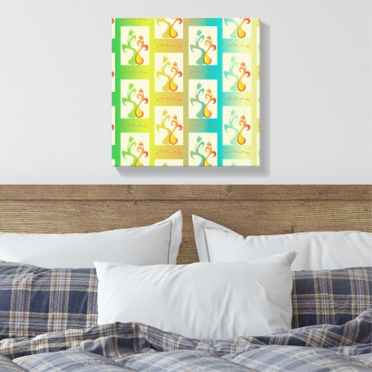 Modern groen, geel en blauw Tulip Couple patroon Canvas Afdruk (Insitu (Slaapkamer))