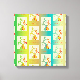 Modern groen, geel en blauw Tulip Couple patroon Canvas Afdruk