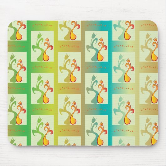 Modern groen, geel en blauw Tulip Couple patroon Muismat (Voorkant)