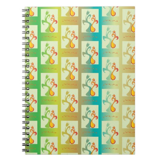 Modern groen, geel en blauw Tulip Couple patroon Notitieboek (Voorkant)