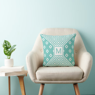 Modern groen geometrisch monogram kussen