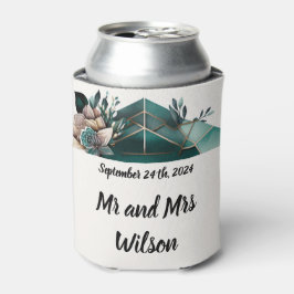 Modern groen geometrisch ontwerp roze bloem blikjeskoeler