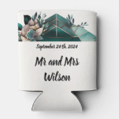 Modern groen geometrisch ontwerp roze bloem blikjeskoeler (Achterkant)