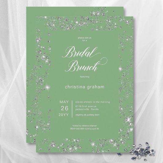 Modern Groen Glam Diamond Lijst Bruidsbrunch Kaart