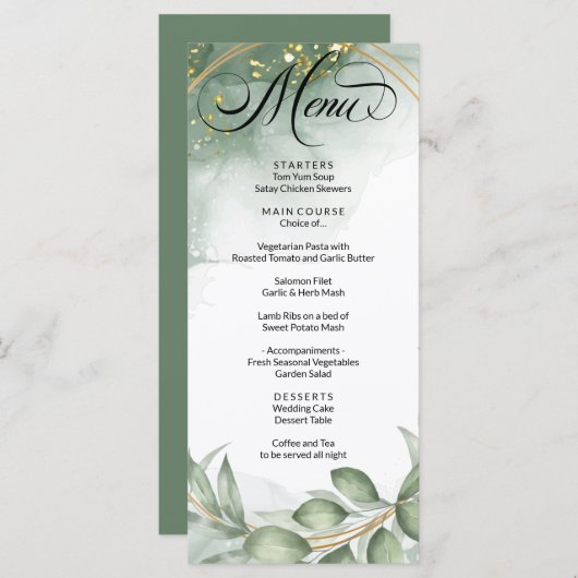 Modern Groen Gold Lijst Foliage Wedding Menu (Voorkant / Achterkant)