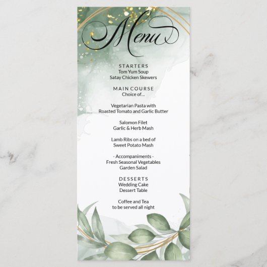 Modern Groen Gold Lijst Foliage Wedding Menu (Voorkant)