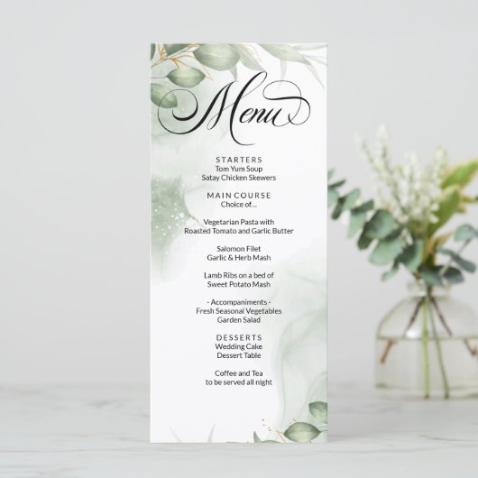 Modern Groen Gold Lijst Foliage Wedding Menu (Staand voorkant)