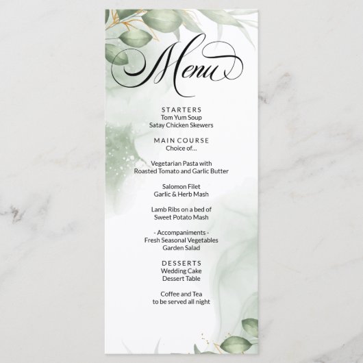 Modern Groen Gold Lijst Foliage Wedding Menu (Voorkant)