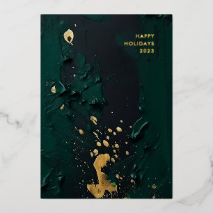Modern Groen Goud Abstract Schilderij Kerstmis Folie Feestdagenkaart