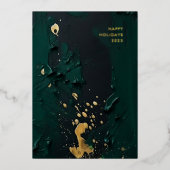Modern Groen Goud Abstract Schilderij Kerstmis Folie Feestdagenkaart (Voorkant)