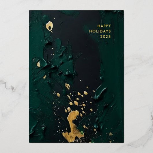 Modern Groen Goud Abstract Schilderij Kerstmis Folie Feestdagenkaart (Voorkant)