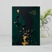 Modern Groen Goud Abstract Schilderij Kerstmis Folie Feestdagenkaart (Staand Voorkant)