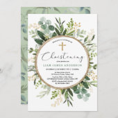 Modern groen goud botanische bladeren doopsel kaart (Voorkant / Achterkant)