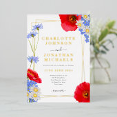 Modern Groen Goud Elegant Bloemen Bruiloft Folie Uitnodiging (Staand Voorkant)