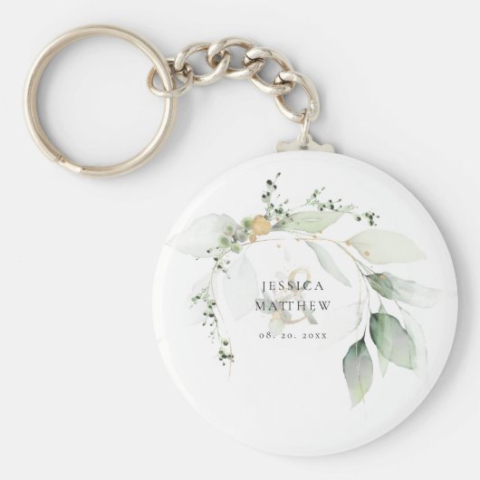 Modern groen & goud Eucalyptus Sleutelhanger (Voorkant)