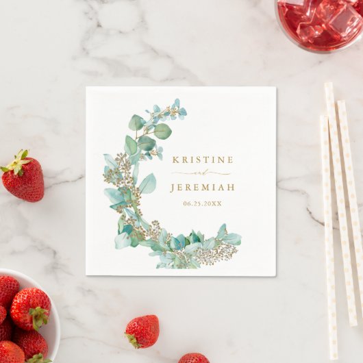 Modern groen goud eucalyptus Waterverf bruiloft Servet (Insitu)