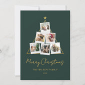 Modern Groen Goud Fotocollage Kerstmis Feestdagenkaart (Voorkant)