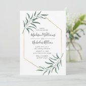 Modern groen | Goud Geometrisch Lijst Bruiloft Kaart (Staand voorkant)