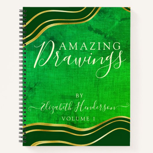 Modern Groen Goud Gepersonaliseerde Tekening Schet Notitieboek (Voorkant)