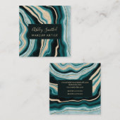 modern groen goud glitter agate chic makeup square vierkante visitekaartje (Voorkant / Achterkant)