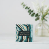 modern groen goud glitter agate chic makeup square vierkante visitekaartje (Staand voorkant)