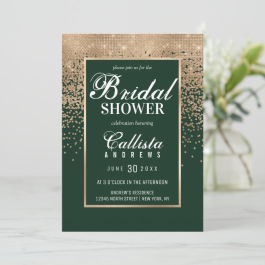Modern Groen Goud Glitter Confetti Vrijgezellenfee Kaart (Staand voorkant)