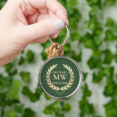 Modern Groen Goud Golfer Monogram Naam Initialen Sleutelhanger (Hand)