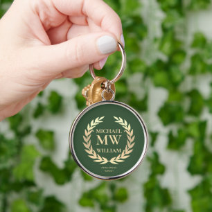 Modern Groen Goud Golfer Monogram Naam Initialen Sleutelhanger