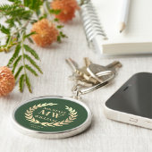 Modern Groen Goud Golfer Monogram Naam Initialen Sleutelhanger (Zijkant)