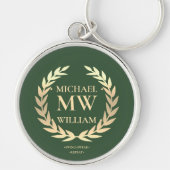 Modern Groen Goud Golfer Monogram Naam Initialen Sleutelhanger (Voorkant)