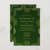 Modern groen goud luxe geometrische bruiloft kaart (Voorkant / Achterkant)
