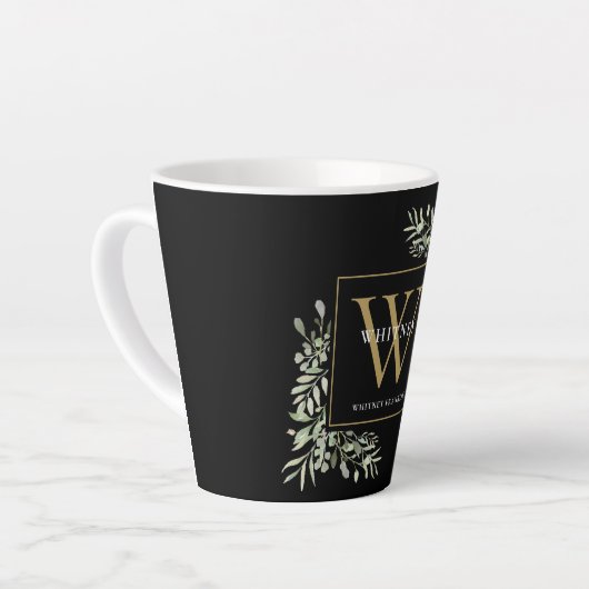 Modern groen goud monogram Elegant zwart latte Latte Mok (Linkerhoek)
