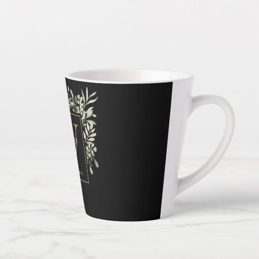 Modern groen goud monogram Elegant zwart latte Latte Mok (Rechts)