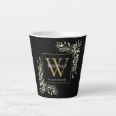 Modern groen goud monogram Elegant zwart latte Latte Mok (Voorkant)