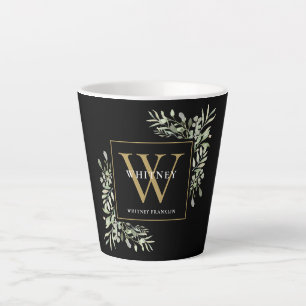 Modern groen goud monogram Elegant zwart latte Latte Mok