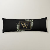 Modern groen goud monogram zwart lichaamskussen (Achterkant)