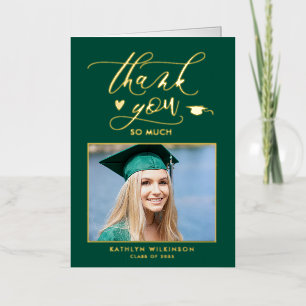 Modern Groen Goud Schrift Afstudeer Dank Je Folie Wenskaart