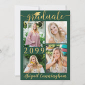Modern Groen Goud Script 5 Foto Afstuderen Aankondiging (Voorkant)