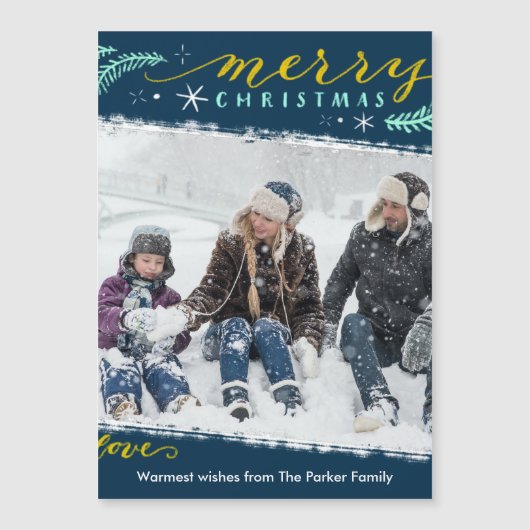 Modern Groen Goud Script Eenvoudig Kerstmis Magnet (Voorkant)