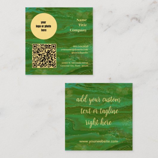 Modern groen goud vierkante visitekaartje (Voorkant / Achterkant)