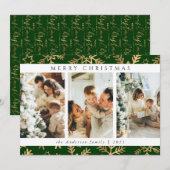 Modern Groen Goud Vrolijk Kerstfeest Fotocollage Feestdagenkaart (Voorkant / Achterkant)